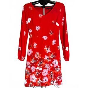 WHITE HOUSE BLACK MARKET 4 LINED SHIFT DRESS SHEER LONG SLEEVE FLORAL KNEE NWOT